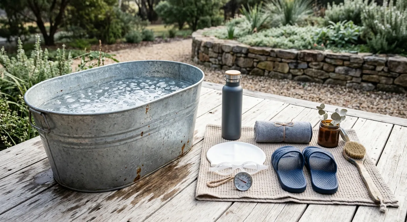 Affordable cold plunge recovery accessories beside an ice tub